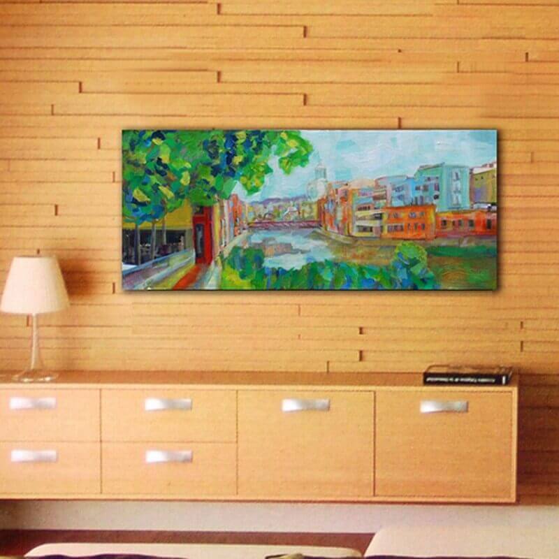 modern urban paintings for the living room-the Onyar river, Girona