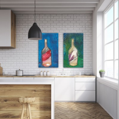 quadres moderns de bodegons per decorar la cuina-díptic fons d'ampolla