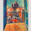 modern urban painting for the bed room-view of Barcelona cathedral