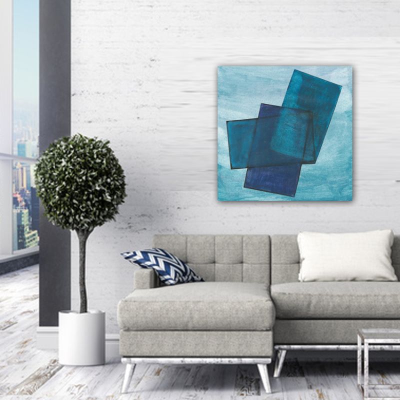 cuadro abstracto moderno para el salón-transparencia azul