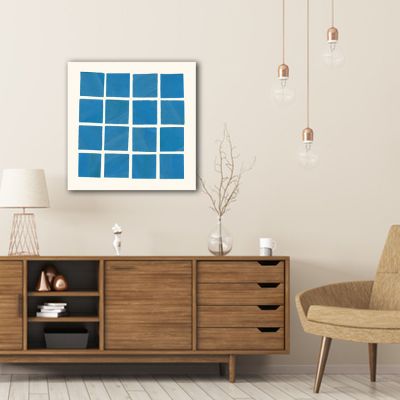 modern minimalist geometric paintings to decorate the living room-blue windows