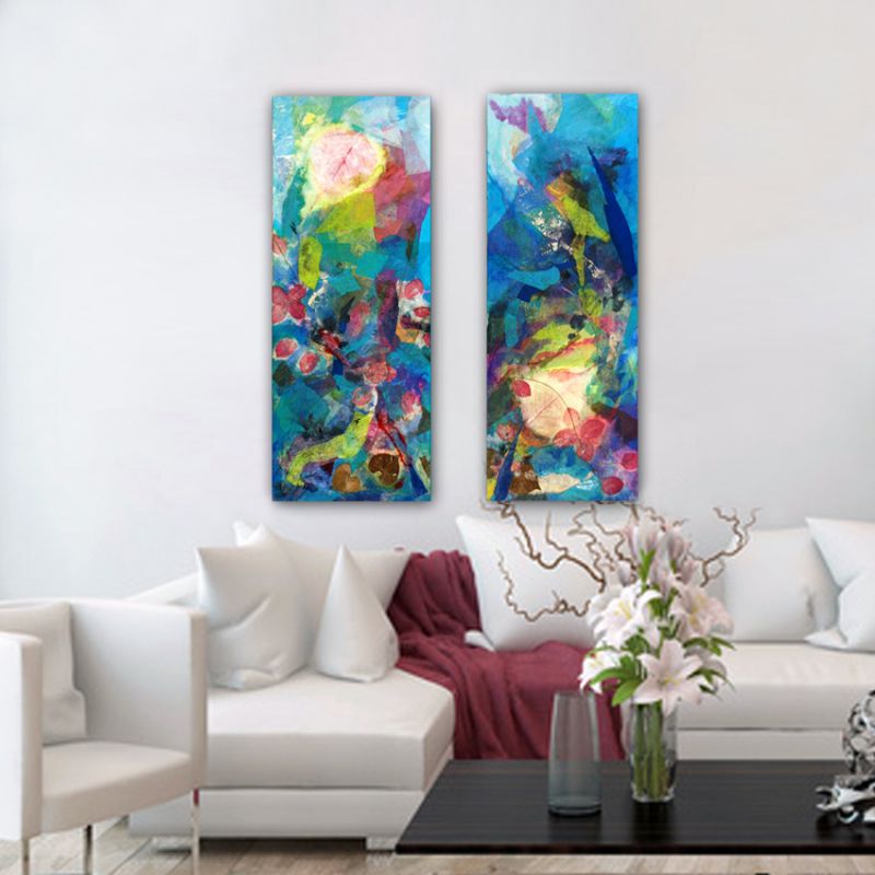 tableaux modernes fleurs pour le salon- diptyque symphonie-harmonie des couleurs