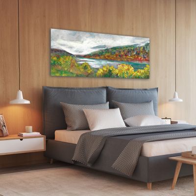 modern landscape paintings of a lake for the bedroom-lake in autumn