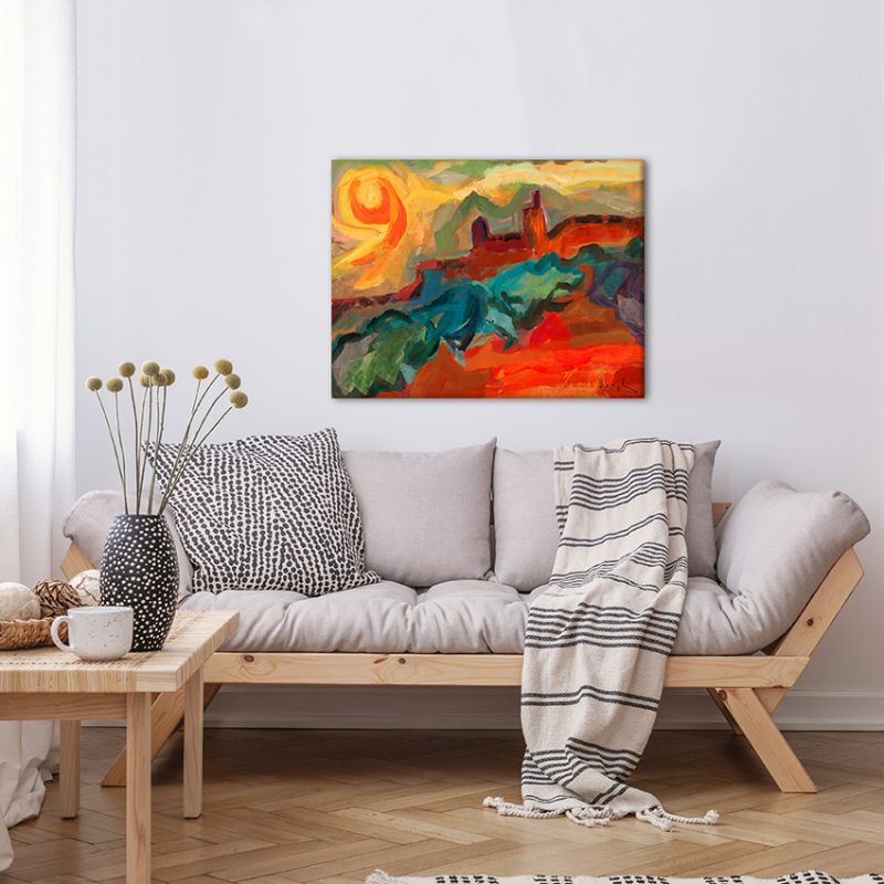 landscape modern paintings for the living room-reddish sun