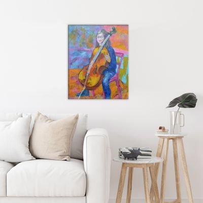 quadre modern musical per decorar el menjador - nena tocant el violoncel