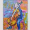 cuadro figurativo moderno musical con mucho colorido para decorar tu hogar - niña tocando el violoncelo