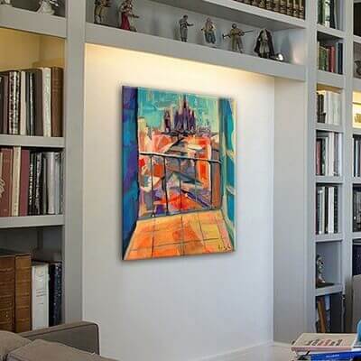 modern urban paintings for the dining room-view of Barcelona cathedral