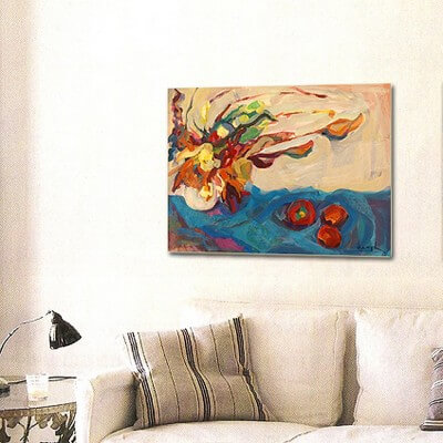 modern abstract paintings of still life to decorate the living room-bouquet and apples