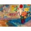 modern paintings of still life to decorate the bedroom-flowers and window
