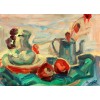 abstract modern paintings of flowers to decorate the bedroom-jug, apples and teapot