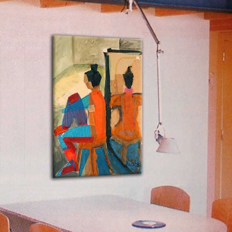 Tableau moderne figuratif-femme de retour au miroir