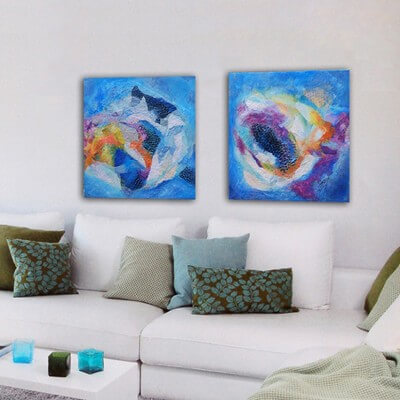 modern abstract  paintings- diptych celestial nebula